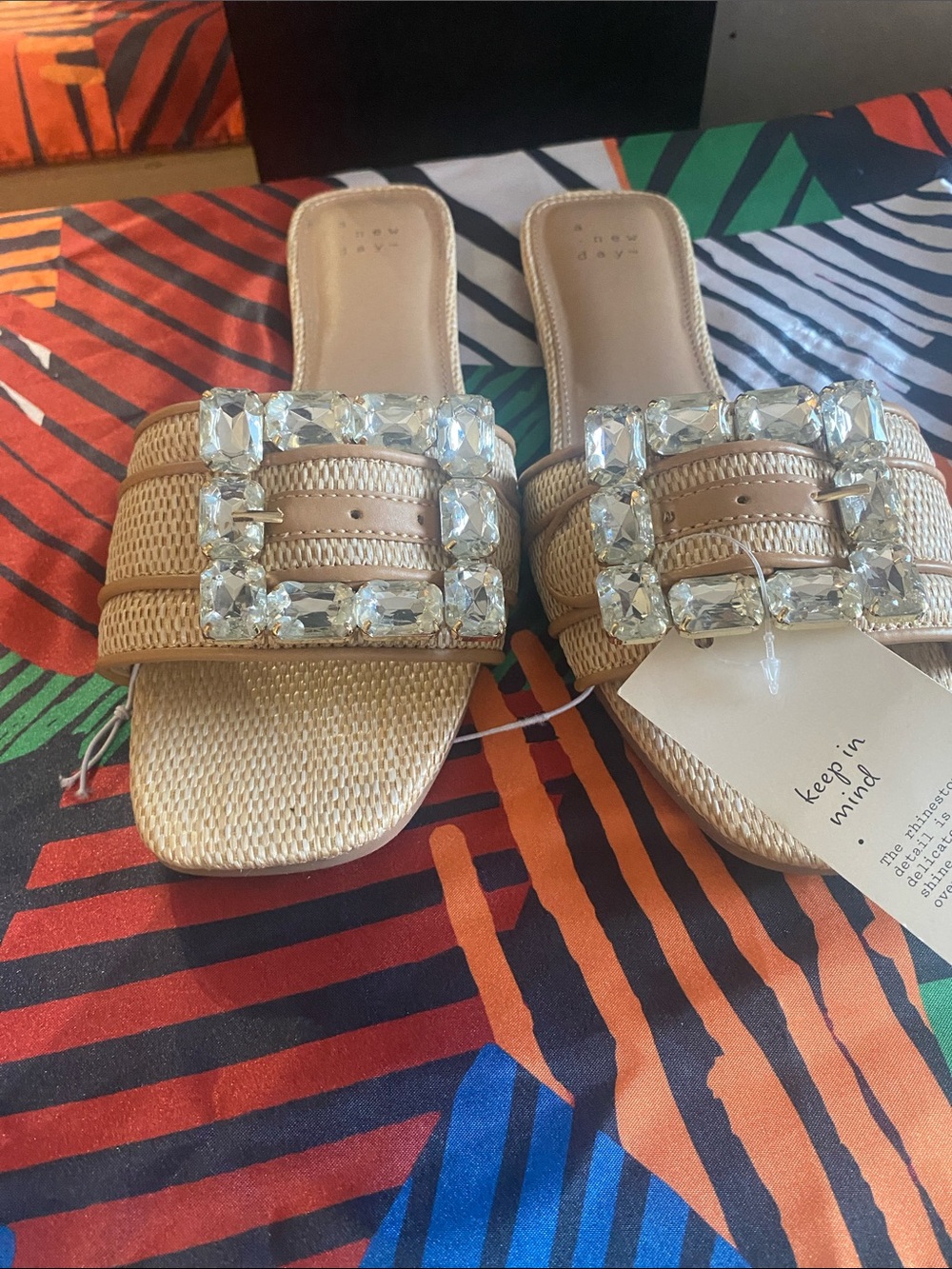a new day Tan Jeweled Slide Mules